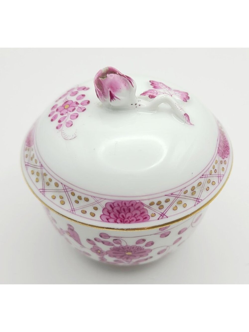 Meissen Indian Flower Pink Trinket Box Dish Pill Box Sugar Bowl **Underside Flaw
